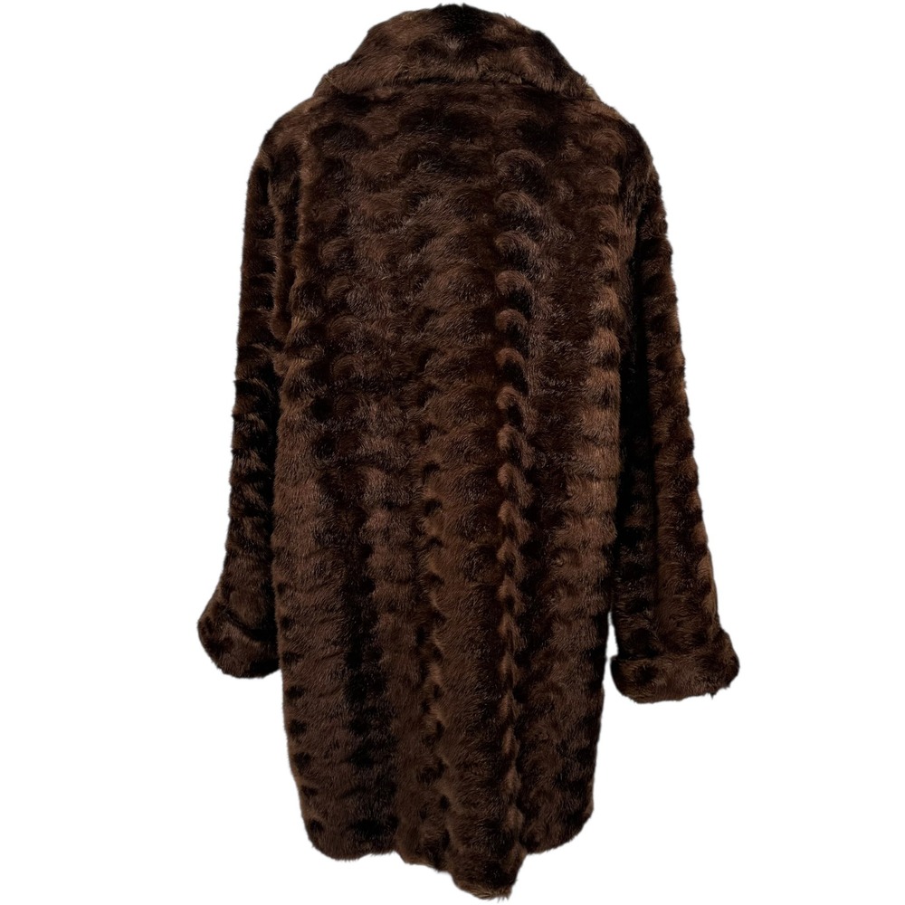 Vintage Dennis Basso Brown Faux Fur Coat Lapel Collar Winter Womens size M‎ - Picture 9 of 16